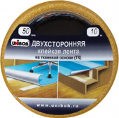 Скотч двусторонний 50мм*10м, основа-ткань, UNIBOB, 600854