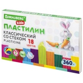 Пластилин 18 цветов BRAUBERG KIDS, 360г, со стеком, 106510