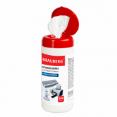 Салфетки чистящие BRAUBERG для мониторов и пластика, 100шт/туба, влажные, 510123