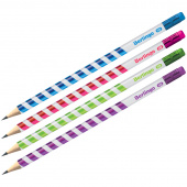 Карандаш чернографитный с ластиком, HB, дерево, круглый, Berlingo "Supertwist", корпус ассорти, 257271