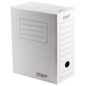 Короб архивный STAFF 150мм, с клапаном, микрогофрокартон, 1400л, белый, 128866