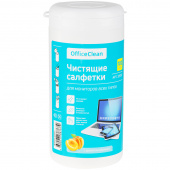 Салфетки чистящие OfficeClean для мониторов, с ароматом абрикоса, 100шт/туба, 325157