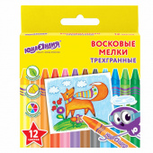 Мелки восковые 12 цветов ЮНЛАНДИЯ "ЮНЛАНДИК И МУДРЫЙ ЛИС", трехгранные, картонная упаковка, 227289