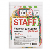 Резинки для денег STAFF цветные, 100г, 80мм, натуральный каучук, 440151