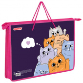 Папка на молнии с ручками ПИФАГОР А4, 1 отделение, пластик, ширина 55 мм, "Cats greetings", 272111