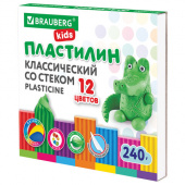 Пластилин 12 цветов BRAUBERG KIDS, со стеком, 240г, 106436