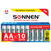 Батарейка AA (LR06) (пальчик.) SONNEN, 10шт/упак, Alkaline, 451086