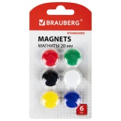Магниты 2см BRAUBERG, 6 шт/упак, ассорти, 237469