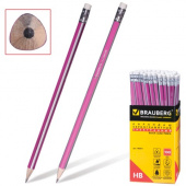 Карандаш чернографитный с ластиком, HB, дерево, трехгранный, BRAUBERG "Alderida", розовый, 180611