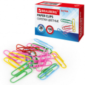 Скрепки BRAUBERG 28мм, 100шт, цветные, EXTRA, 271313