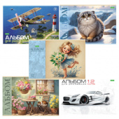 Альбом для рисования А4 12л, HATBER ECO, скрепка, ассорти 5 видов, 107374