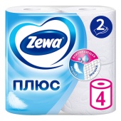 Туалетная бумага на втулке (Т4) Зева (Zewa) "Плюс" 2-сл., 23м, 4шт/уп, 122814																						