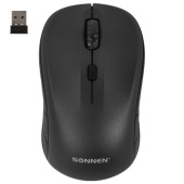 Мышь беспроводная SONNEN V111, USB, оптическая, 4 кнопки, черная, 513518