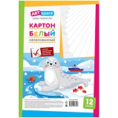 Картон белый A4, ArtSpace "Морской котик", 12листов, немелованный, в пакете, 290859