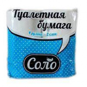 Туалетная бумага на втулке (Т4) СОЛО 2-сл., 15м, 4шт/упак /14/ тиснение
