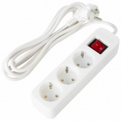Удлинитель SONNEN PSW-303, 3 розетки, c заземлением, выключатель, 10 А, 3 м, белый, 513660