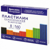 Пластилин 08 цветов BRAUBERG "АКАДЕМИЯ", 160г, со стеком, высшее качество, 106500