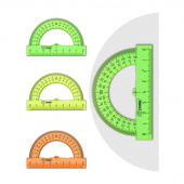 Линейка-транспортир 08см, 180° СТАММ "Neon Crystal", пластиковая, ассорти, 006403