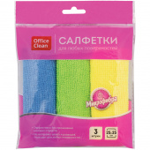 Салфетка микрофибра 25*25см, 3шт/упак, ассорти, 200г/м2, инд. упак, OfficeClean, 275757