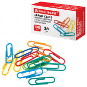 Скрепки BRAUBERG 28мм, 100шт, цветные, 220555