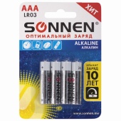 Батарейка AAA (LR03) (мизинчик.) SONNEN, 4шт/упак, Alkaline, блистер, 451088