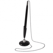 Ручка шариковая настольная на цепочке BRAUBERG "Стенд-Пен Уайт1", черный корпус, синяя, линия письма 0,5мм, 140889