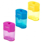 Точилка ПИФАГОР 1 отверстие "Ergo", пластик, контейнер, прямоугольная, ассорти, 228437