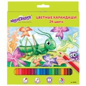 Карандаши 24 цвета ЮНЛАНДИЯ "В ГОСТЯХ У БУКАШЕК", заточенные, 181380