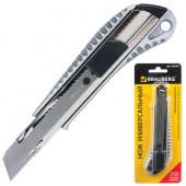 Нож канцелярский 18мм BRAUBERG "Metallic", металлический корпус, автофиксатор, 235401