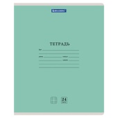 Тетрадь 24л. А5, клетка, BRAUBERG, с полями, зеленая обложка, 105703