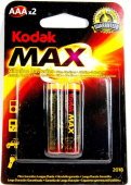 Батарейка AAA (LR03) (мизинчик.) Kodak MAX, 2шт/блистер, Alkaline