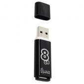 Флеш-диск  8 GB Smart Buy "Glossy", USB 2.0, черный, 512177