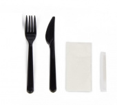 Набор № 4 ПРЕМИУМ RiKi 4/1 ЧЕРНЫЙ (салфетка, зубочистка, нож, вилка) 50шт/упак