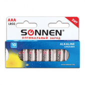 Батарейка AAA (LR03) (мизинчик.) SONNEN, 10шт/упак, Alkaline, в коробке, 451089
