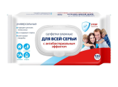 Салфетки влажные 120шт для всей семьи, №120, с антибактериальным эффектом, клапан-крышка 504861