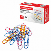 Скрепки BRAUBERG 28мм, 100шт, "Зебра", цветные, 221534