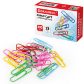 Скрепки BRAUBERG 33мм, 100шт, цветные, 270444