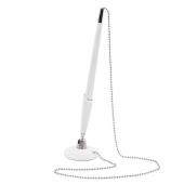 Ручка шариковая настольная на цепочке BRAUBERG "Стенд-Пен Уайт1", белый корпус, синяя, линия письма 0,5мм, 141044