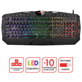 Клавиатура проводная SONNEN Q9M, USB, 104 клавиши + 10 мультимедийных, RGB, черная, 513511