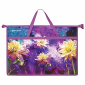 Папка-сумка BRAUBERG "Flowers", А3, для рисунков и чертежей с ручками, на молнии, 270146