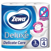 Туалетная бумага на втулке (Т4) Зева (Zewa) "Deluxe" 3-сл., 18м, 4шт/уп