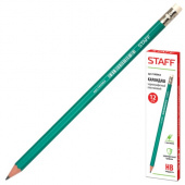 Карандаш чернографитный с ластиком, HB, пластик, шестигранный, STAFF, корпус зеленый, 180963