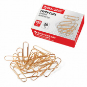 Скрепки BRAUBERG 28мм, 100шт, золото, 221529
