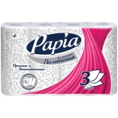 Полотенца рулонные бытовые Папия (Papia), 4шт/уп, белые, 3-сл., (11м), 1/2 листа, 112049/260071