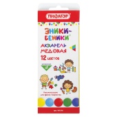 Краски акварельные 12 цветов, ПИФАГОР "ЭНИКИ-БЕНИКИ", медовые, без кисти, картонная коробка, 192518
