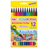 Фломастеры 12 цветов ЮНЛАНДИЯ "Домики", трехгранные, вентилируемый колпачок, 152182