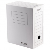 Короб архивный STAFF 150мм, с клапаном, микрогофрокартон, 1400л, белый, 128866