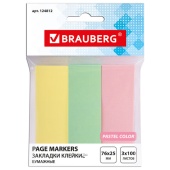 Закладка клеевой край, бумажные, 25*76, пастель, 100л х 3цв., BRAUBERG, 124812