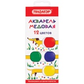 Краски акварельные 12 цветов, ПИФАГОР "Веселая такса", медовые, без кисти, картонная коробка, 192007