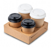 Держатели для 4-х стаканов (ЛОТОК-ПЕРЕНОСКА), 25шт/упак, крафт /10/ ECO CUPHOLDER family